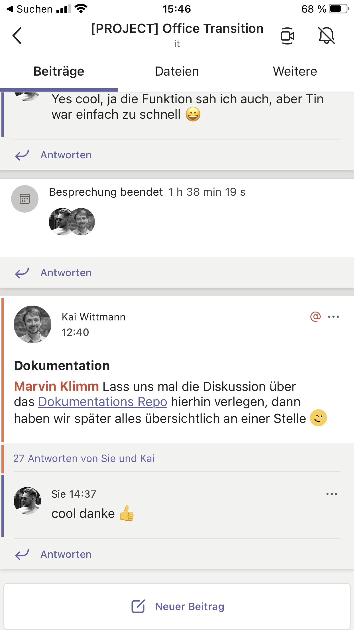 Screenshot der Beiträge